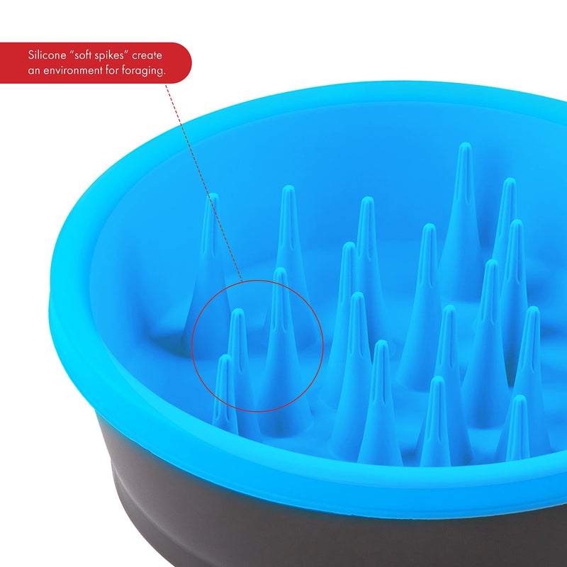 Dexas Slow Feeder Dog Bowl for Healthier Digestion, Teeth and Gums, 6 Cup Capacity, Gray and Blue - Image 3